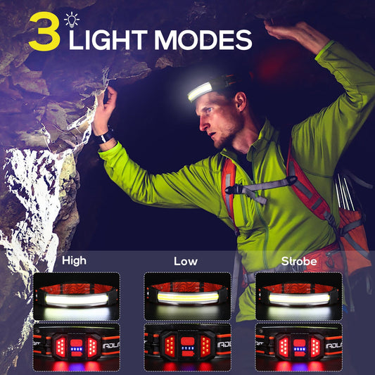 Headlamp, IKAAMA Rechargeable Bright Head Lamp, 210° Wide Beam 500-Lumen, 3.8oz Lightweight Head Light, 3 Light Modes Flashlight for Running