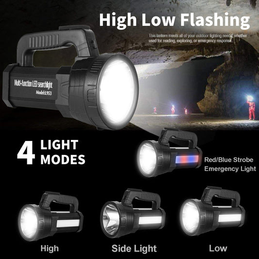 Super Bright LED Spotlight Flashlight Rechargeable 10000mAh Spot Light CREE Waterproof Tactical, 5 Light Modes, Handheld Flashlights with USB Output