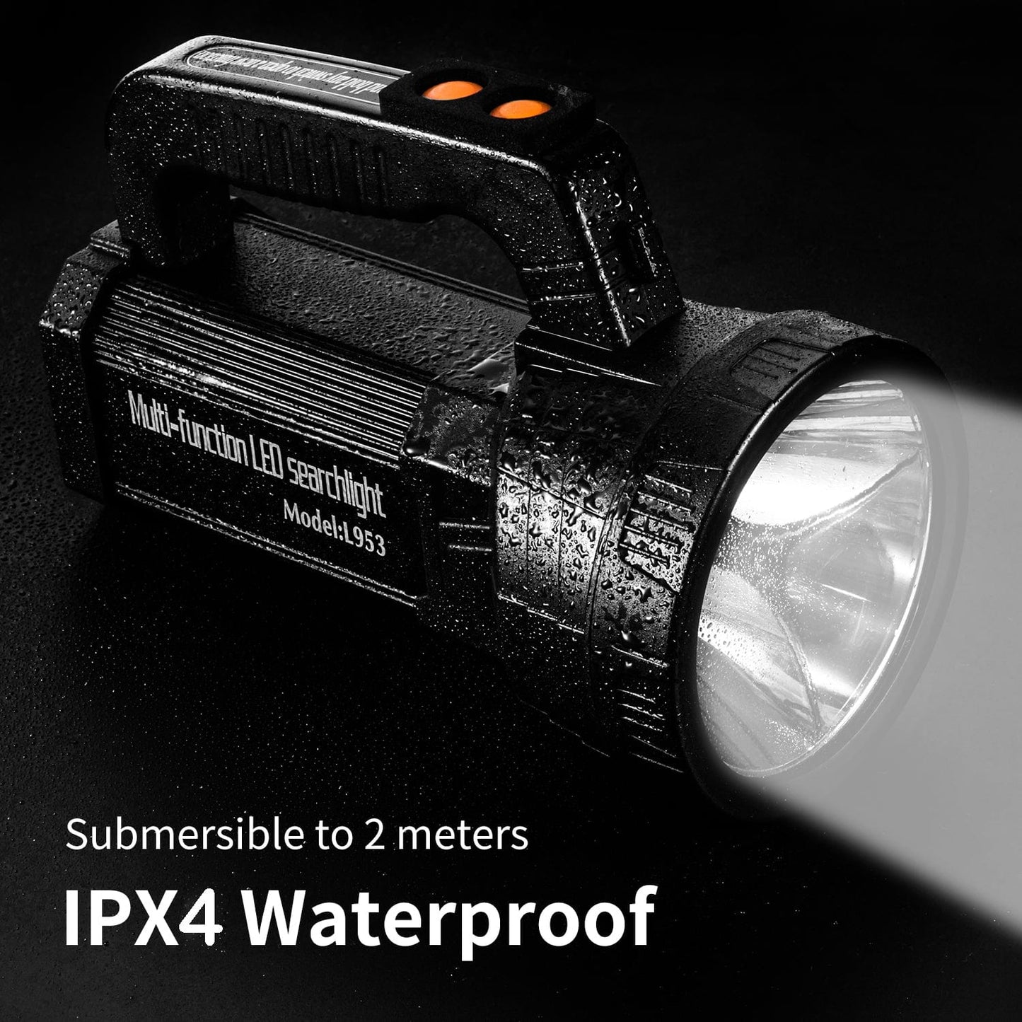 Super Bright LED Spotlight Flashlight Rechargeable 10000mAh Spot Light CREE Waterproof Tactical, 5 Light Modes, Handheld Flashlights with USB Output